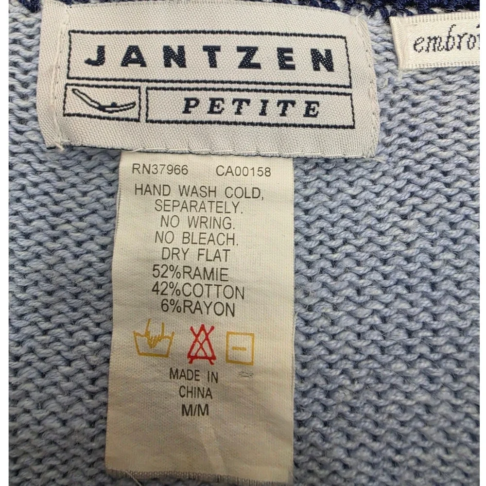 Vintage Jantzen Hand Embroidered Cottagecore Cardigan Sweater Blue Medium Petite